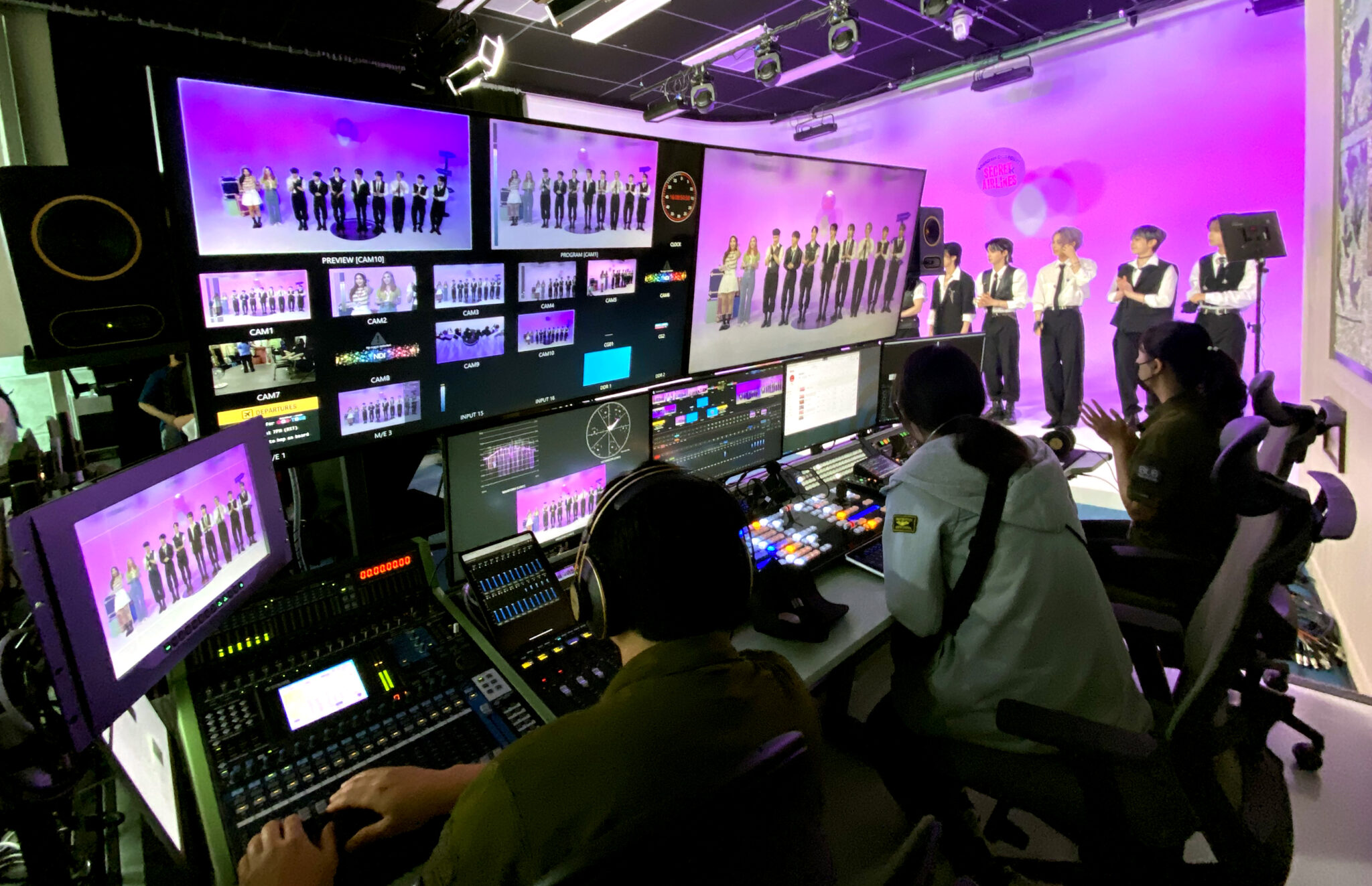 Professional broadcast production studio with live streaming equipment